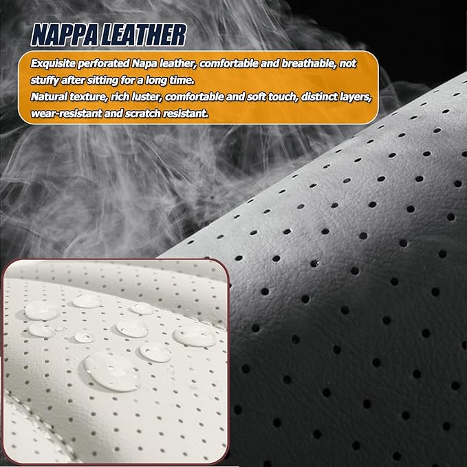 Car Seat Covers Full Set for 5 Seats - Nappa Leather 3D Foam Back Support, Super Breathable, All Season Car Seat Cushion with Storage Bags, Universal Fit for Most Cars, Colour- Black Gray