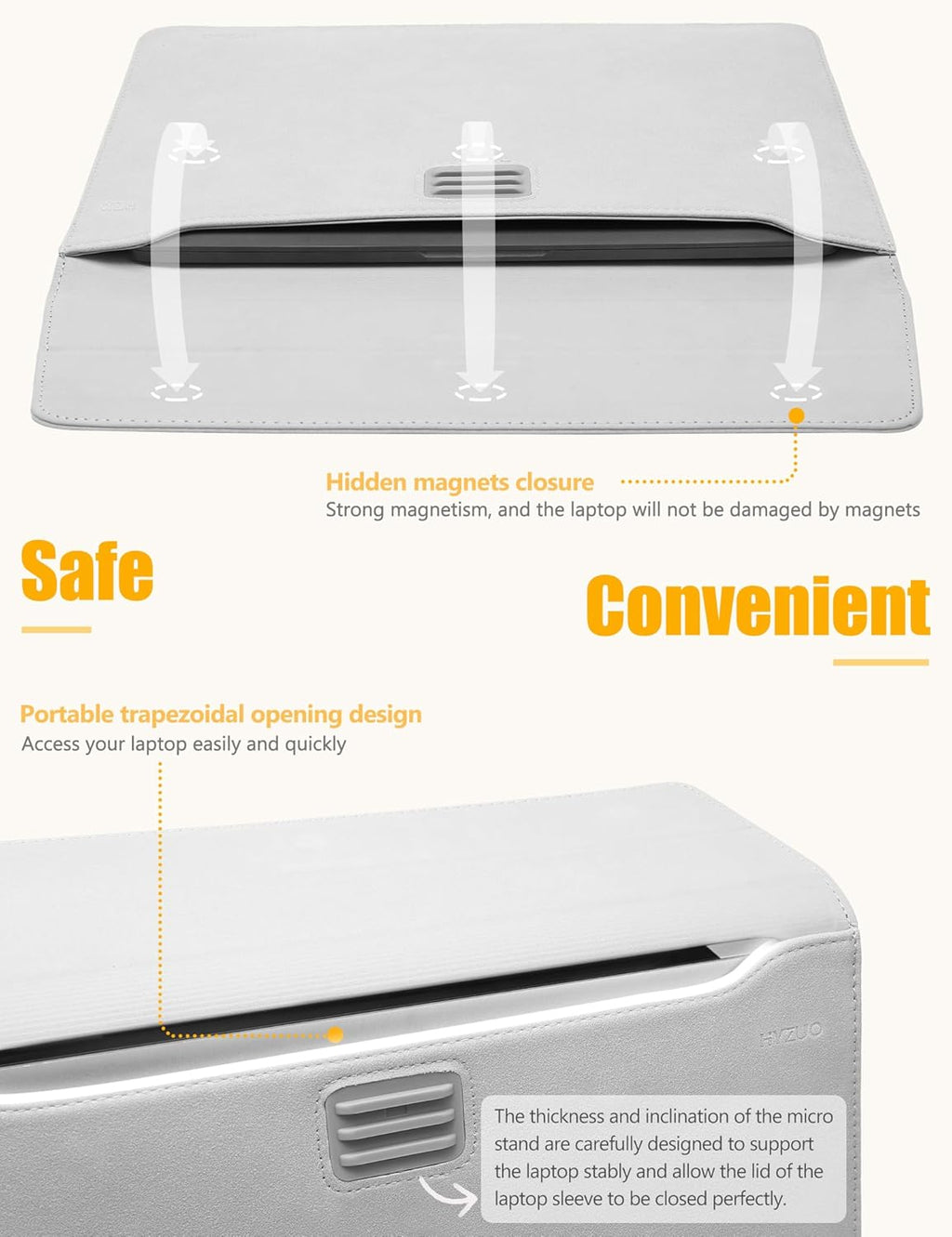 HYZUO 15 Inch Laptop Sleeve Case with Stand Feature for MacBook Air 15 M4 A3241 M3 A3114 M2 A2941 2025-2023, MacBook Pro 15, 15" Surface Laptop 7/6/5/4/3, with Carrying Pouch, Light Gray
