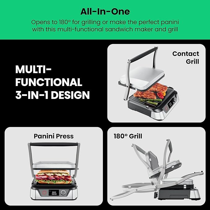 Chefman 5-in-1 Digital Panini Press Grill Sandwich Maker and Griddle Grill Combo
