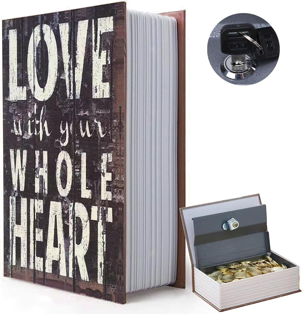 Decorative Book Safe Box with Combination Lock, Vintage Faux Book Hidden Safe for Decoration, Secret Diversion Book Safe Storage Box for Home Office Café Bookshelf （9.5"×6"×2.2"）