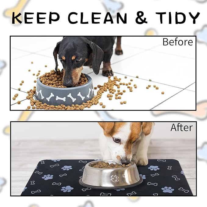 Pet Cat Dog Food Mat Non Slip Mat for Dog Water Bowl Mat Quick Dry Absorbent Cat Feeding Mat, 32 * 17 in, Dark Grey