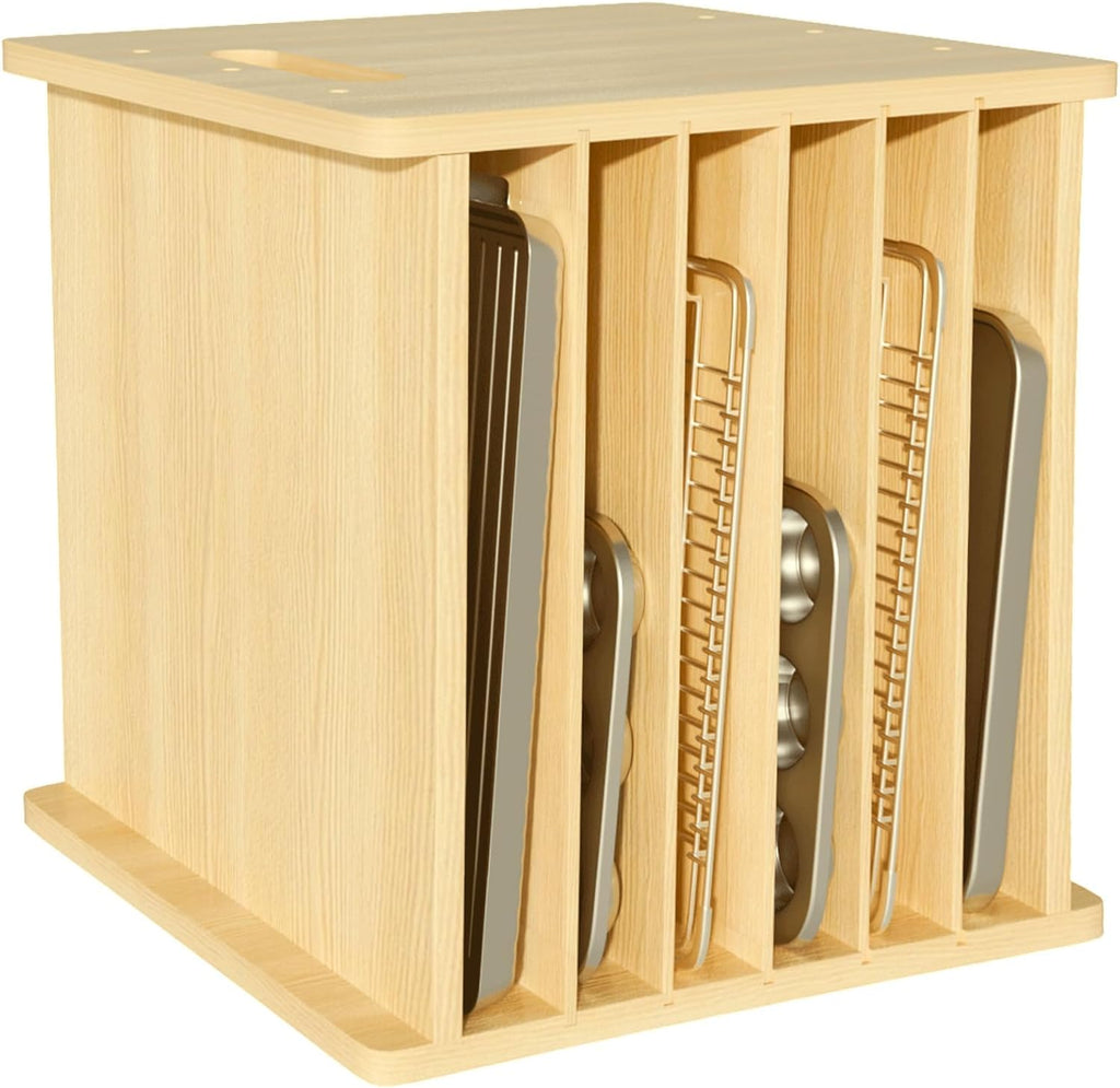 7 Tier Wooden Tray Dividers for Cabinets Cookie Sheet Organizer for Pot, Pans, Baking Tray Organizer for Kitchen Documents Storage(20" W x 16.5" H x 15.2" D)