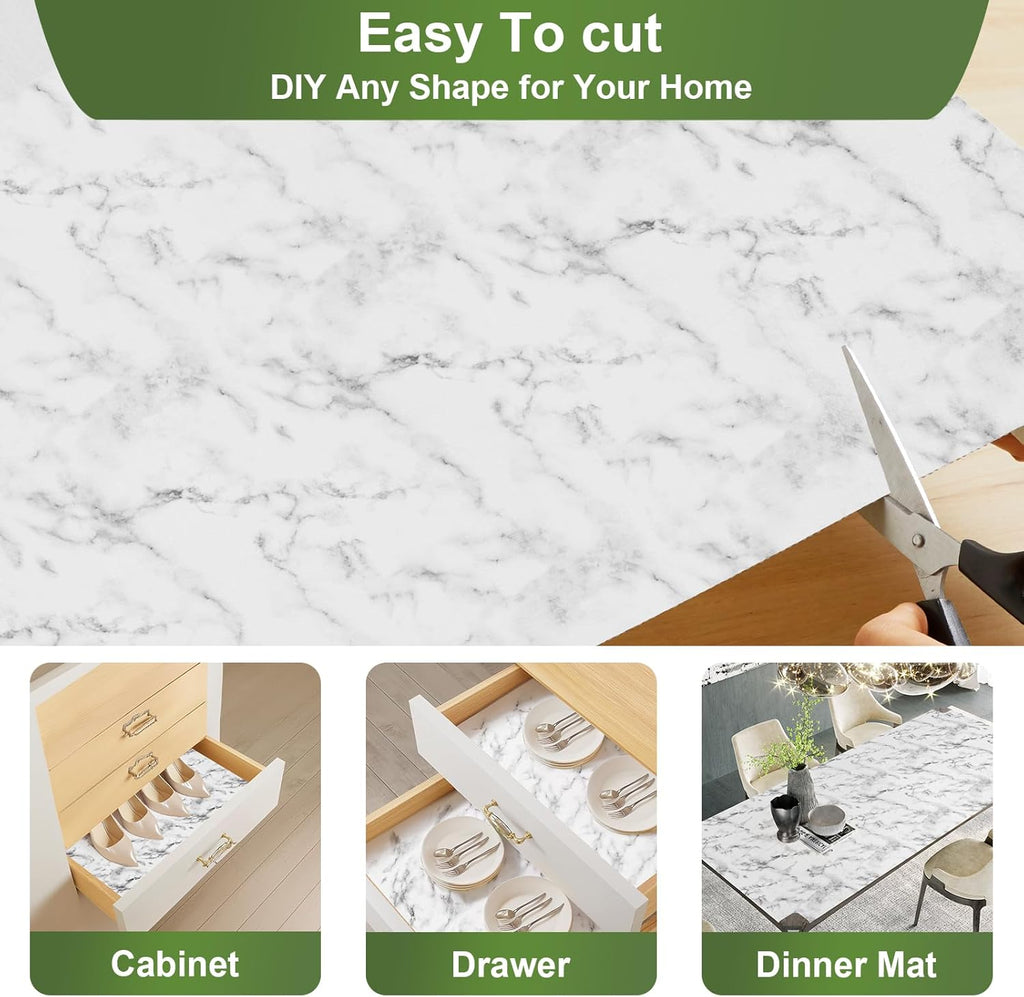 Moriah Shelf Liner for Kitchen Cabinet Non-Adhesive, Thickened Drawer Liner No Slip for Dresser Waterproof Cabinet Paper Liner for Bathroom Shelves Protects Surfaces(Marble,12'' x 30')