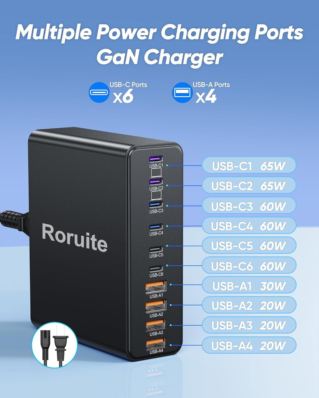 460W USB C Charger Block, 10-Port Charging Station GaN Fast Charger Block Type C & USB A Wall Charger, Dual 65W Laptop Multiport for iPhone 17, iPad, MacBook Pro/Air, Samsung Galaxy, Android(Grey)