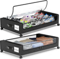 Under Bed Storage with Wheels, 2-Pack Underbed Storage Containers with Clear Lids, Under Bed Shoe Storage Organizer, Rolling Under the Bed Storage Bins for Clothes Shoes Blankets (Black)