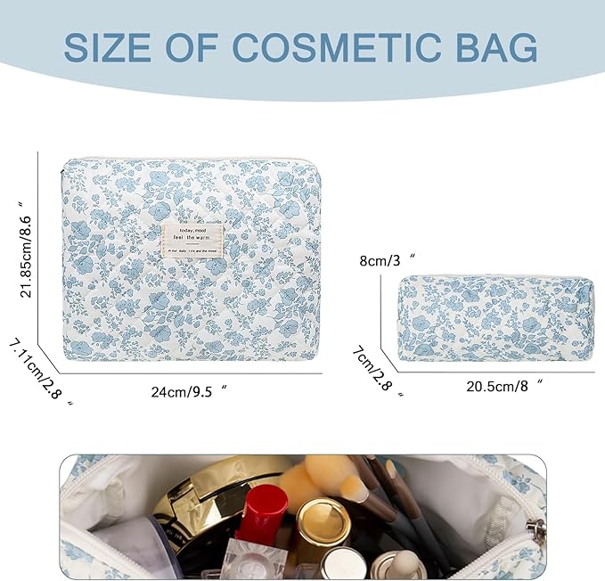 Gosect 2PC Makeup Bag Set, Cute Cosmetic Bag for Women Girls, Floral Coquette Aesthetic Toiletry Bag, Travel Make Up Organizer Bag (Little Pink Butterfly)