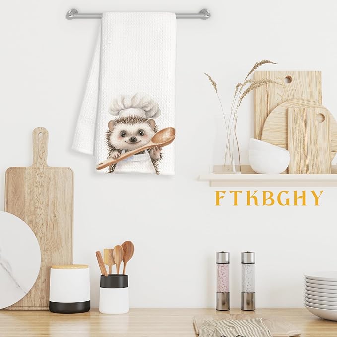 Funny Hedgehog Chef Kitchen Towels, Hedgehog Gifts, Chef Gifts for Women Men, Funny Forest Animal Decorative Dish Hand Tea Towels for Kitchen Bakery, 16x24 Inch