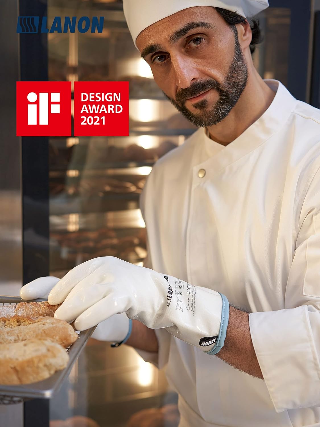 LANON Liquid Silicone Gloves, Heat Resistant Oven Gloves with Fingers, Food Grade, Waterproof, White, XXL
