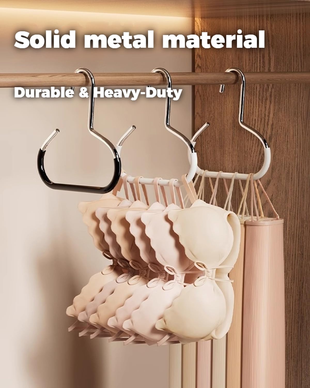 Durable Steel Hangers: Maximize Closet Space with Versatile Storage, Multifunctional Steel Hangers, Heavy Duty Closet Organizer Hooks for Hats, Scarves, Belts, Ties, Bra, Anti-Slip (Black, 6 PCS)