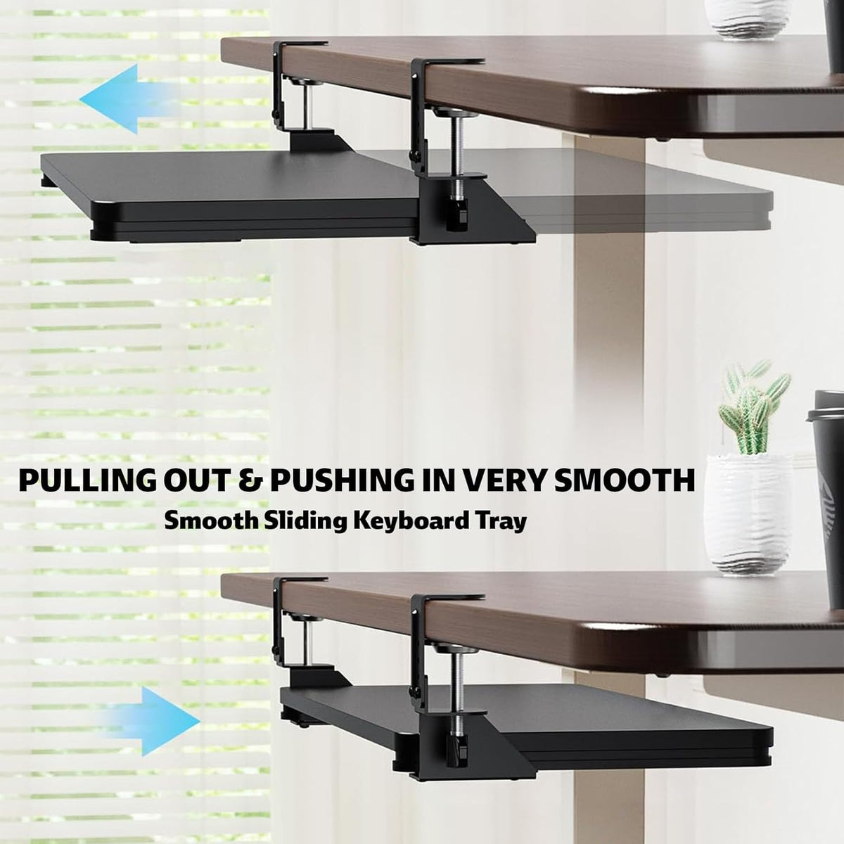 Large Keyboard Tray That Slides Out from Under The Desk, Pull Out with Adjustable C-clamp, 25.6 (31.5 Including Clamps) x 9.8 Inch Computer Keyboard Drawer Mouse Tray for Typing, Black