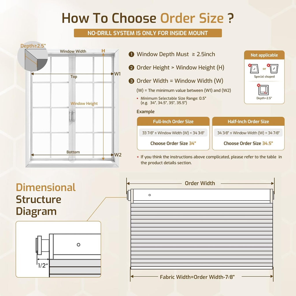 Grandekor No Drill Top Down Bottom Up Cellular Shades Blackout,27Wx64H | 1.5" Large Cell Honeycomb Design with Thermal Insulation, Cordless Operation, Privacy Control & No-Drill Rental Friendly