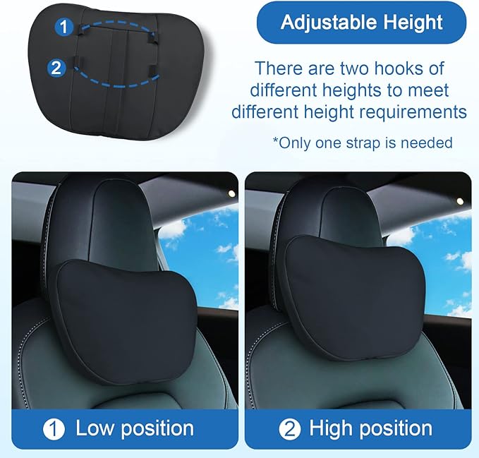2 Pack Car Headrest Neck Pillow Fits for Tesla Model 3 Model Y Model S Model X Accessories,Car Seat Pillow Head Neck Rest Cushion(Upgrade Black)