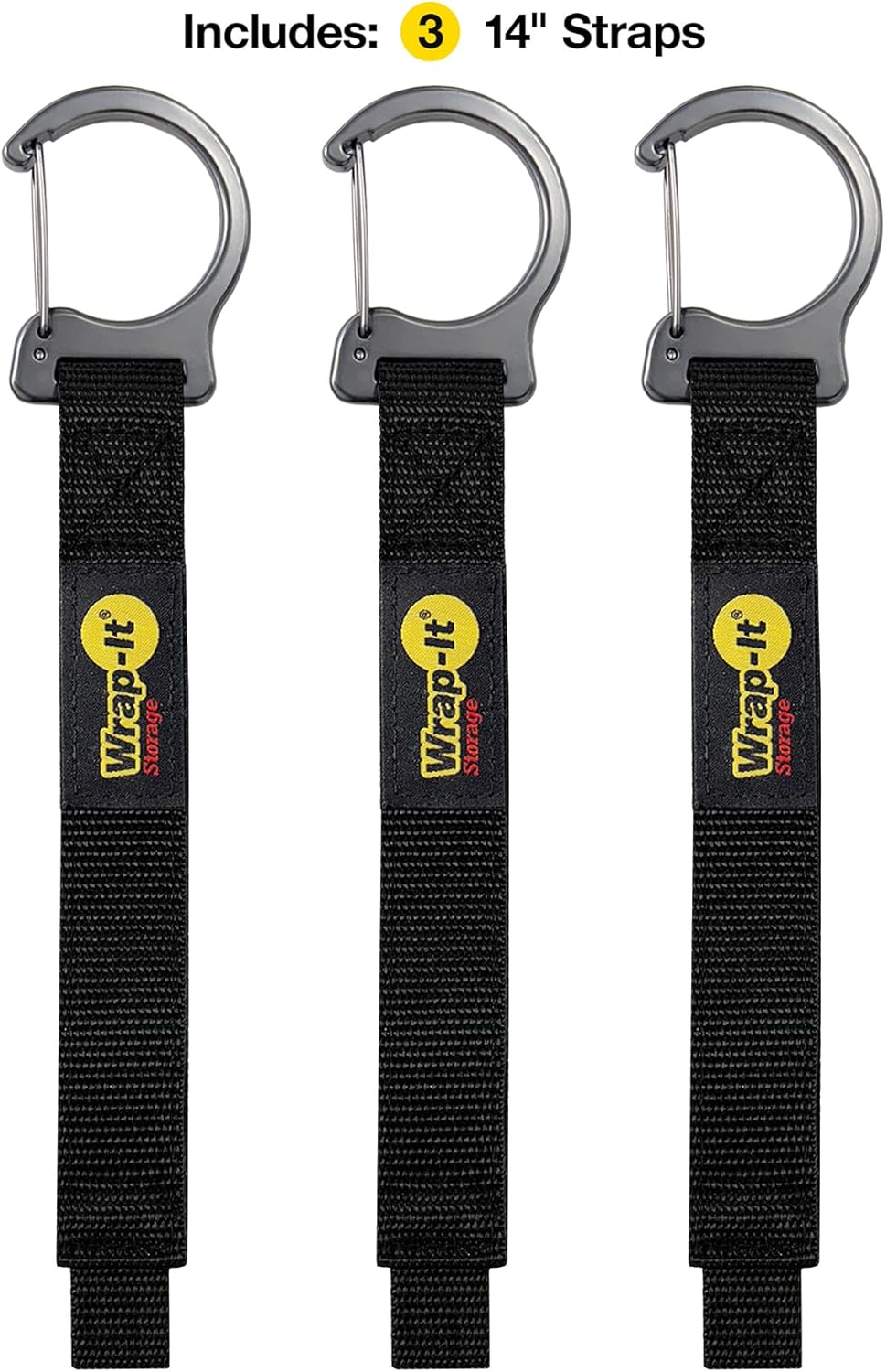 Wrap-It Storage Quick Clips - 14" (3-Pack) Black - Cable Straps With a Metal Clip to Use as an Extension Cord Organizer or Garden Hose Holder