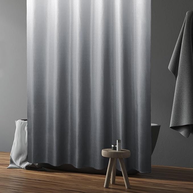 Gibelle Small Stall Shower Curtain 36 x 72, Narrow Grey Ombre Shower Curtain for Bathroom, Waffle Weave Fabric Shower Curtain Set with Hooks, Water Repellent, Machine Washable