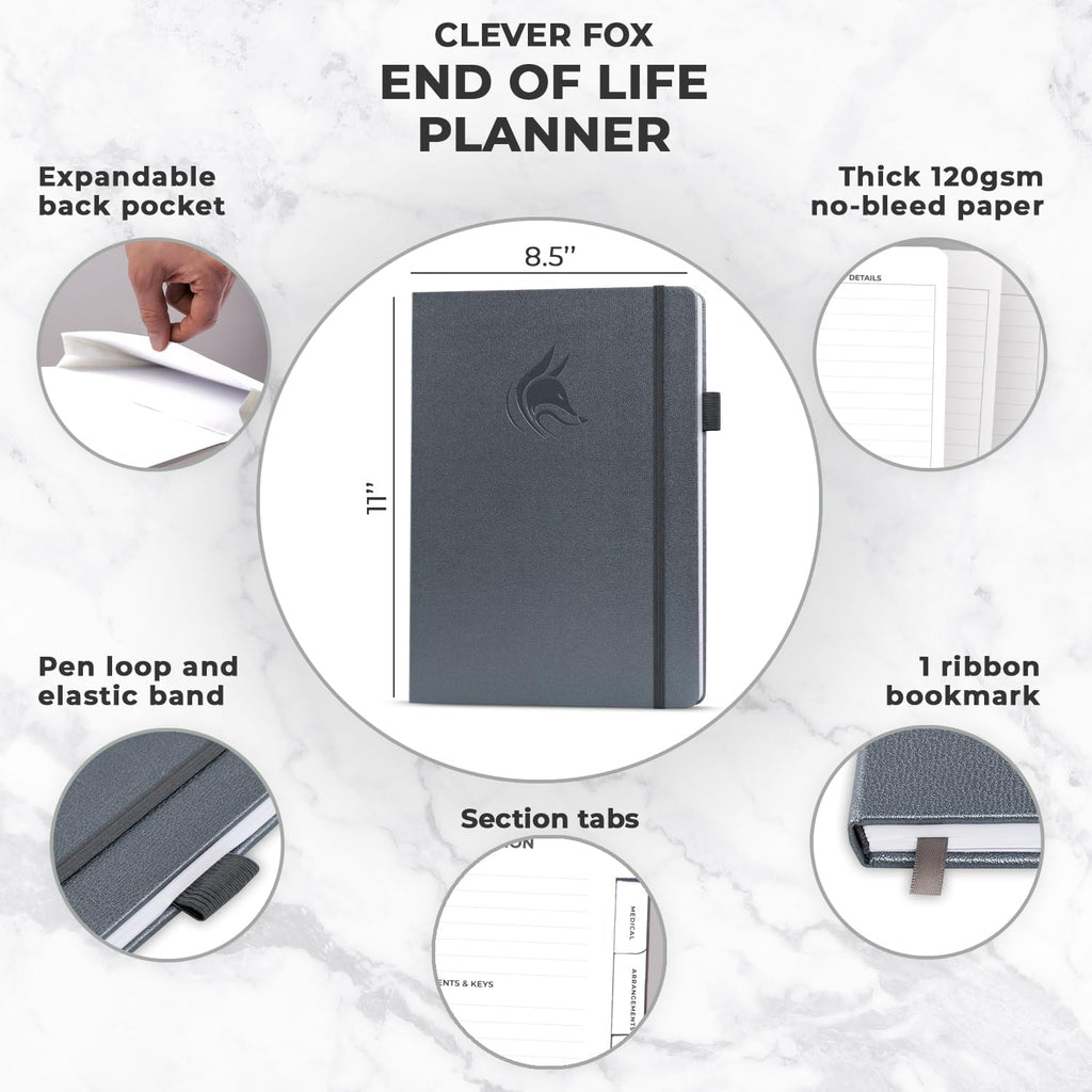 Clever Fox End of Life Planner – Final Arrangements Organizer for Beneficiary, Will Preparation, Last Wishes & Funeral Planning, A4 (Silver Black)