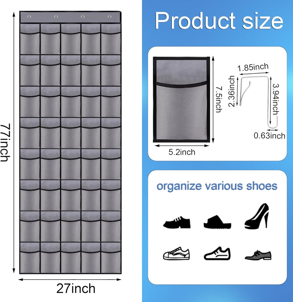 40 Mesh Pocket Over the Door Shoe Organizer,Hanging Shoe Rack for Closet Storage Holder for Dorm Room College Classroom Storag(Grey)