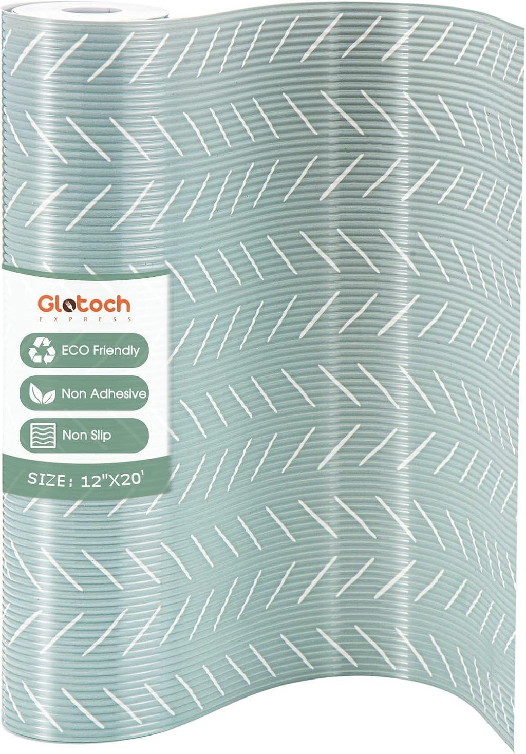 Glotoch Shelf Liners for Kitchen Cabinets, 12in x 20FT Non-Adhesive Liners for Shelves,Non Slip Waterproof Contact Paper for Drawers Pantry EVA Wire Shelf Liner,Green Herringbone