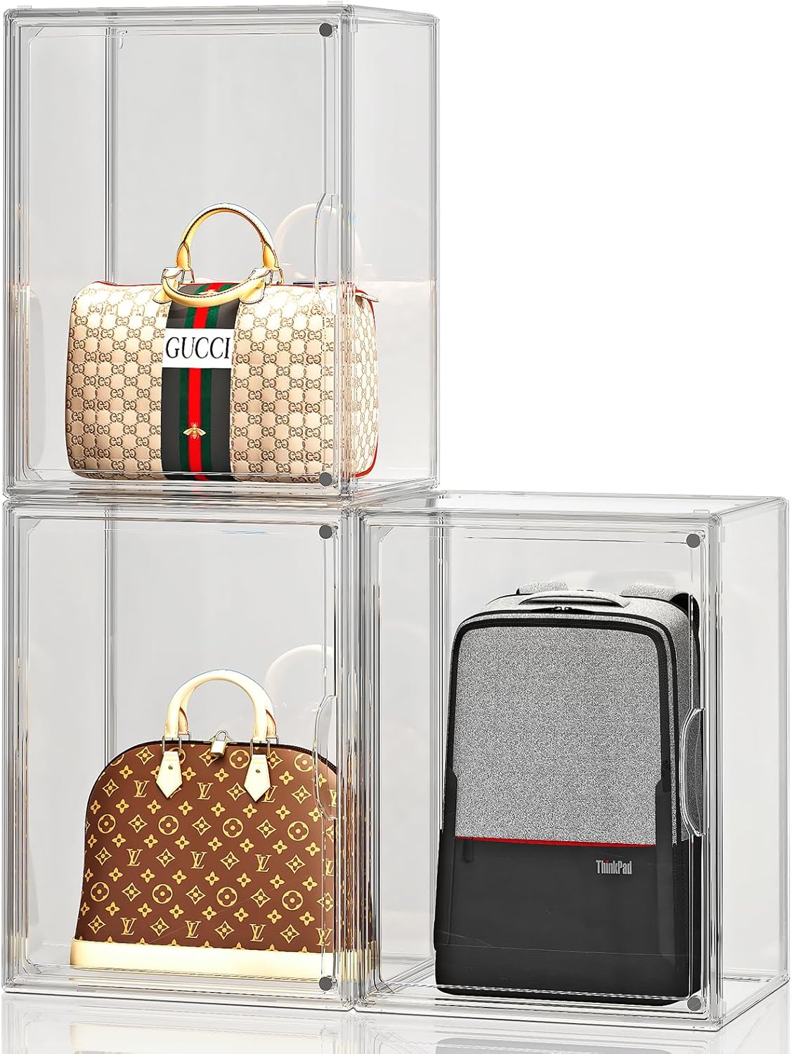 Purse Organizer for Closet, Handbag Storage, Clear Acrylic Display Case for Collectibles, Stackable Storage Bins with Magnetic Lid for Figures, Doll, Bag, XX-Large