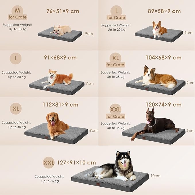 EHEYCIGA Orthopedic XL Dog Beds for Extra Large Dogs with Removable Washable Cover for Crate, Grey, 41x27