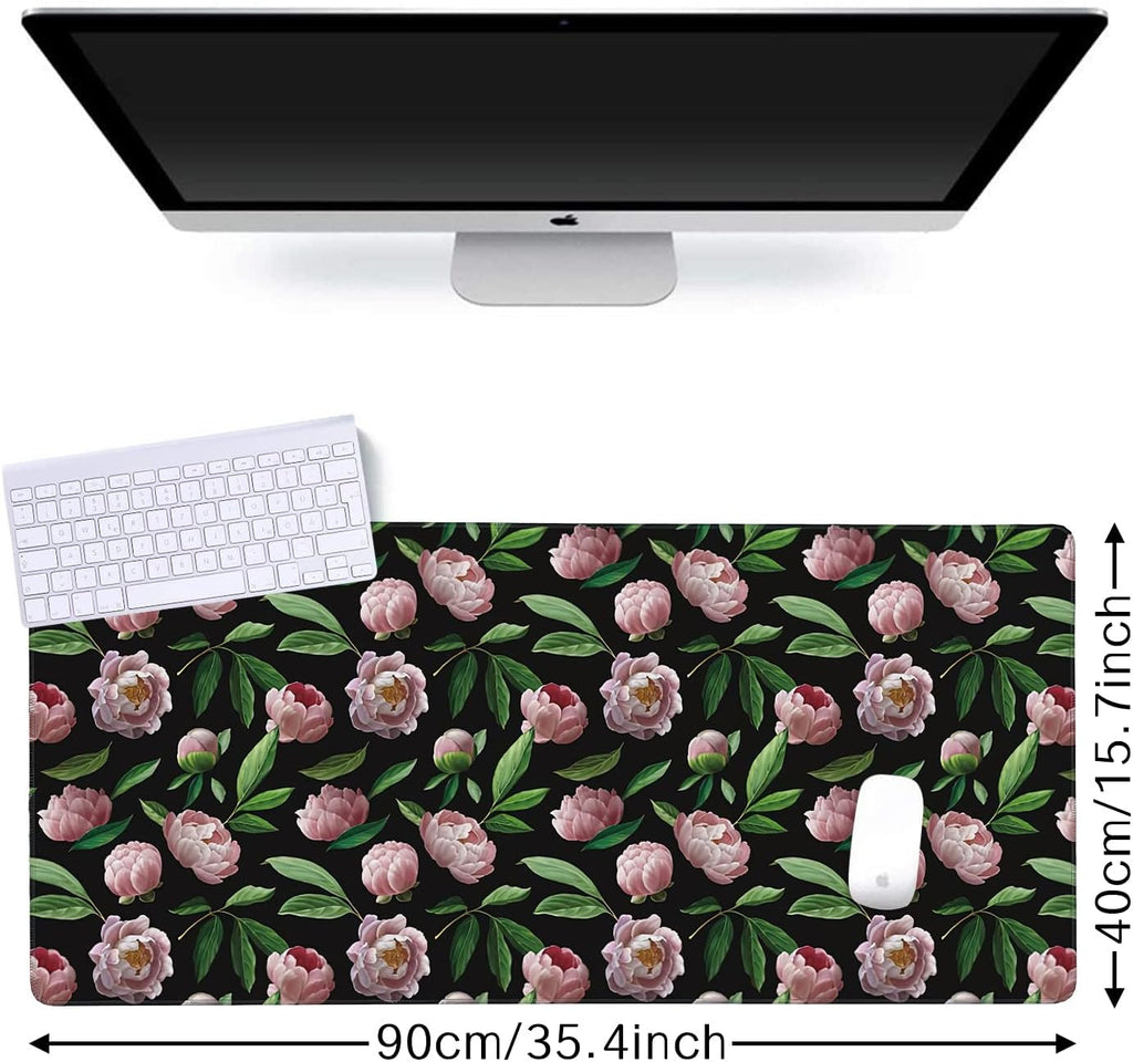 Beautiful Flower Pink Peonies Gaming Mouse Pad XXL Large Desk Mouse Pad Keyboard Mat with Stitched Edges Waterproof Non-Slip Desk Mat for Laptop,Keyboard,Computer 35.4 * 15.7 Inch