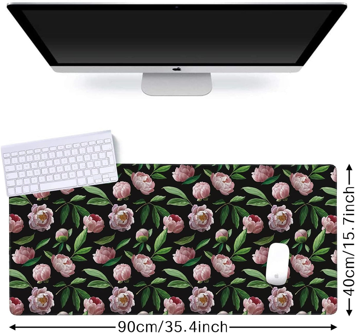 Beautiful Flower Pink Peonies Gaming Mouse Pad XXL Large Desk Mouse Pad Keyboard Mat with Stitched Edges Waterproof Non-Slip Desk Mat for Laptop,Keyboard,Computer 35.4 * 15.7 Inch