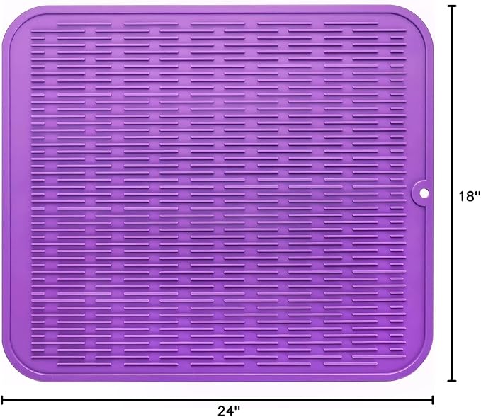 Silicone Dish Drying Mat for Multiple Usage,Easy clean,Eco-friendly,Heat-resistant Silicone Mat for Kitchen Counter or Sink,Refrigerator or Drawer Liner Purple 2XL 24 inches x 18 inches