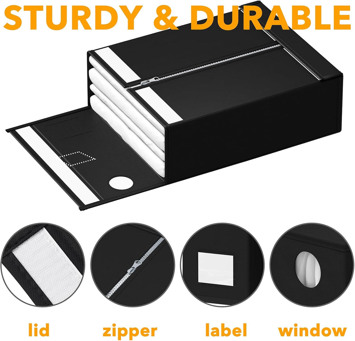 SpaceAid 3 Pack Bed Sheet Organizers and Storage, Foldable Organizer for Linen Closet, Set Folder Keeper With Window XL (Queen & King Size) Bedding Container (Black)