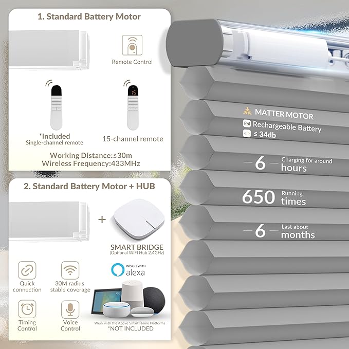 Boolegon No Drill Motorized Cellular Blinds