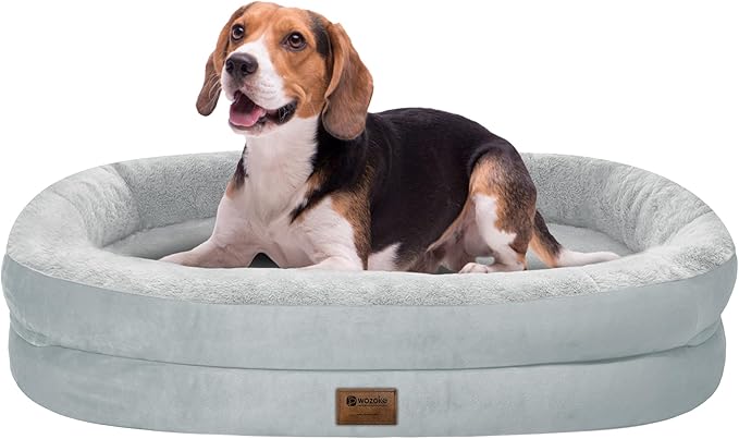 Orthopedic Waterproof Large Dog Bed: Memory Foam Washable Dog Bed with Bolsters - Removable Orthopedic Cover for Medium L XL Large Sized Pet - Non-Slip Bottom - Silver