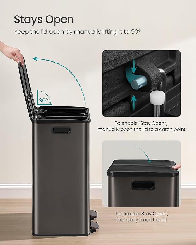 SONGMICS Trash Can, 2 x 8 Gallon Dual-Compartment Garbage Can