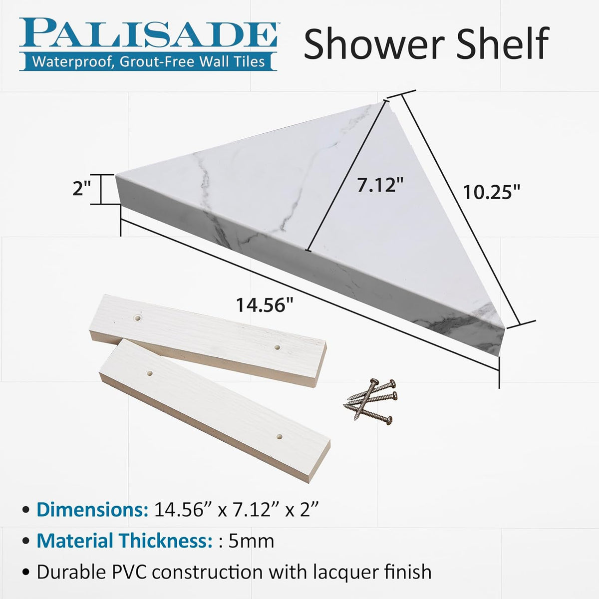 Palisade Vinyl Waterproof Corner Shower Shelf in Spanish Marble