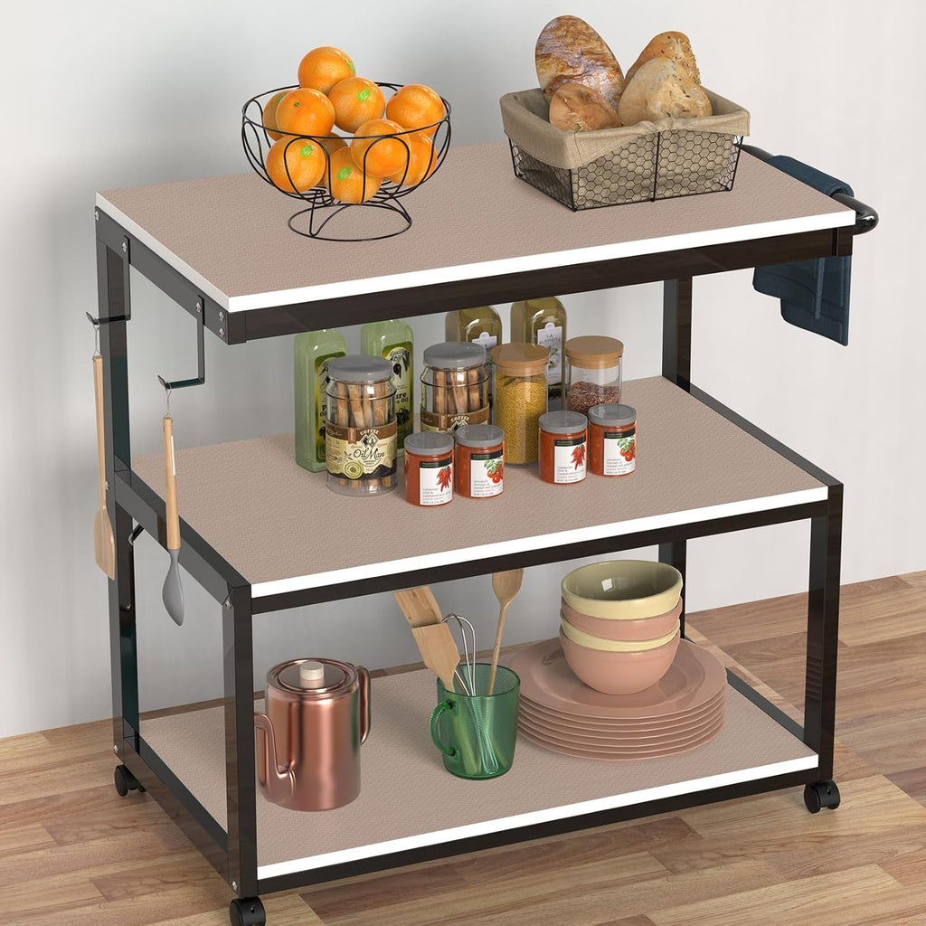 Beige Shelf Liners for Kitchen Cabinets Non Adhesive Drawer Liner for Bathroom Waterproof Refrigerator Liners for Shelves Fridge Plastic Mats Cabinet Cupboard Liner 23.6 x 157.4 Inches