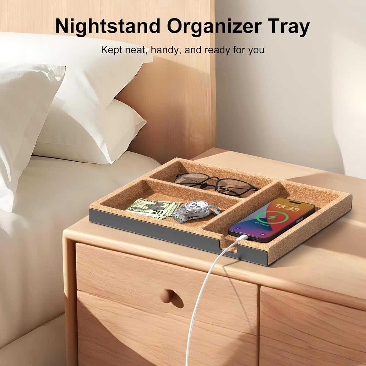 UPERGO Valet Tray, Nightstand Tray for Men, Desk Drawer Organizer for Keys, Watch, Jewellery, Bedside Caddy