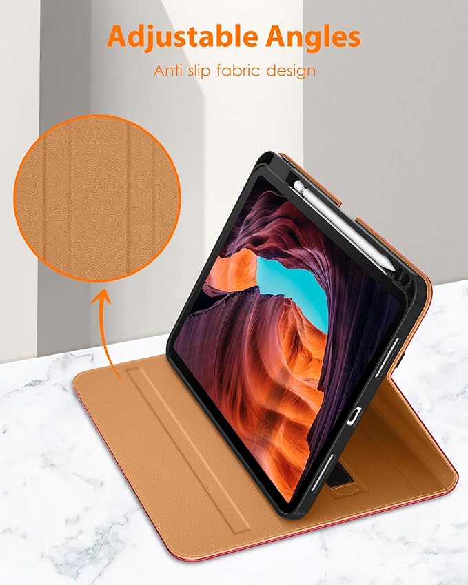 DTTO for iPad (A16) 11th Generation Case 11 Inch 2025, iPad 10th Generation Case 10.9 Inch 2022, Premium Leather Business Folio Stand Cover with Pencil Holder - Auto Wake/Sleep, Watermelon red