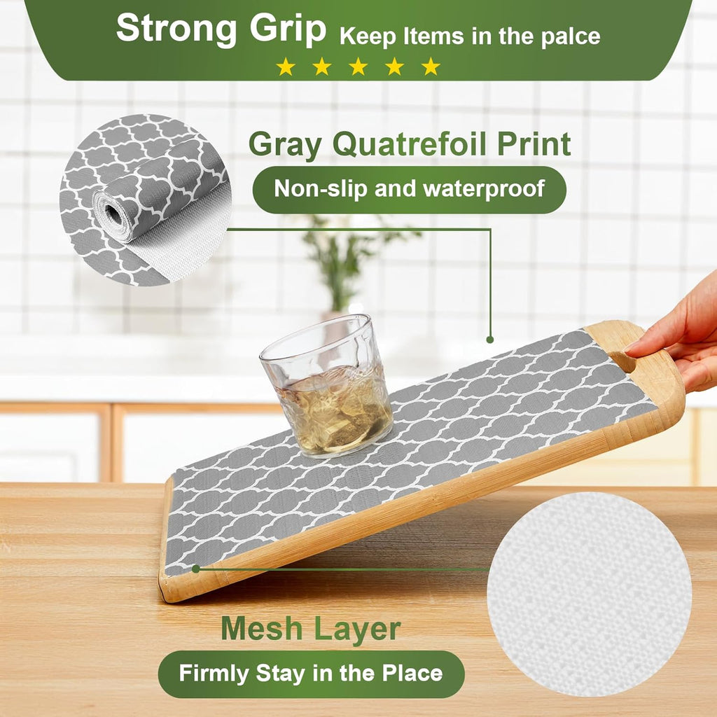 Moriah Shelf Liner for Kitchen Cabinet Non-Adhesive, Thickened Drawer Liner No Slip for Dresser Waterproof Cabinet Paper Liner for Bathroom Shelves Protects Surfaces(Grey,24'' x 10')