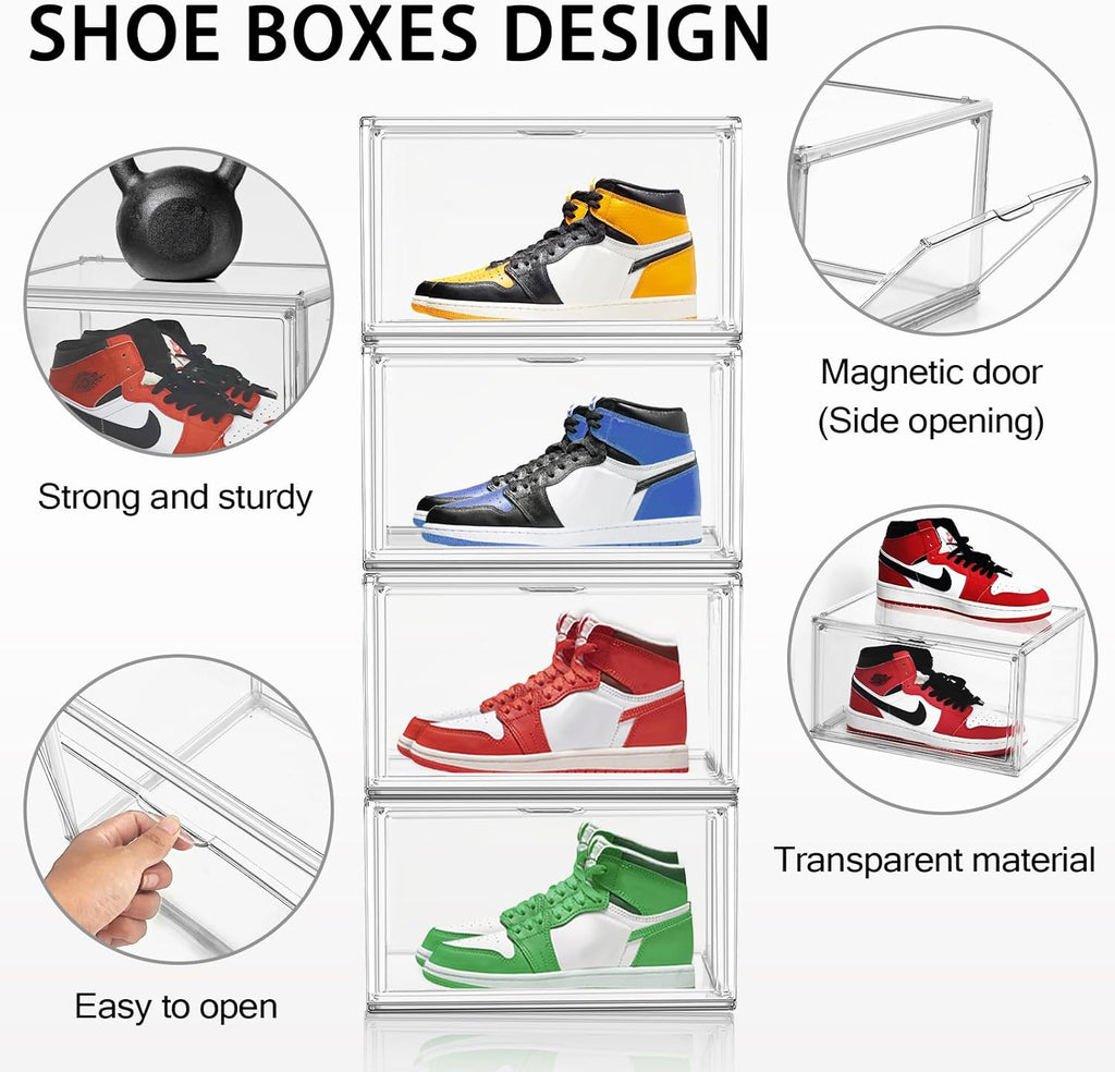 10 Pack Acrylic Shoe Boxes Stackable, Size 12 Clear Shoe Display Cases Plastic Shoe Container Boxes Sneaker Storage Bins