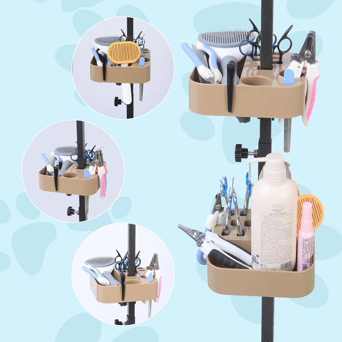 Adjustable Pet Grooming Storage Rack - Holds Grooming Scissors, Brushes and Tools - Compact, Durable and Easy to Install