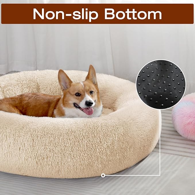 JOLLYVOGUE Dog Bed, Calming Anti-Anxiety Large Dog Bed, Fluffy Donut Cushion for Medium and Large Pets (27"/30"/36")