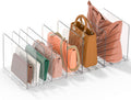 GoMaihe Bag & Purse Organizer for Closet: Adjustable Clear Handbag Storage Shelf - Plastic Clutch Dividers | Minimal | Keep Purses upright