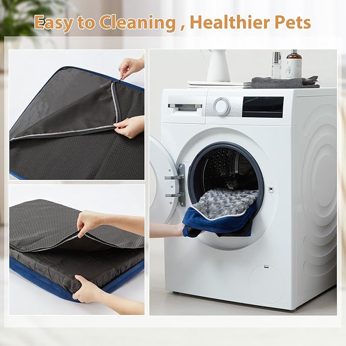 WNPETHOME Orthopedic Large Dog Bed, Extra Large Waterproof Dog Bed with Removable Washable Cover & Anti-Slip Bottom,Egg Crate Foam Pet Bed Mat,Soft Rose Plush Pet Crate Mat