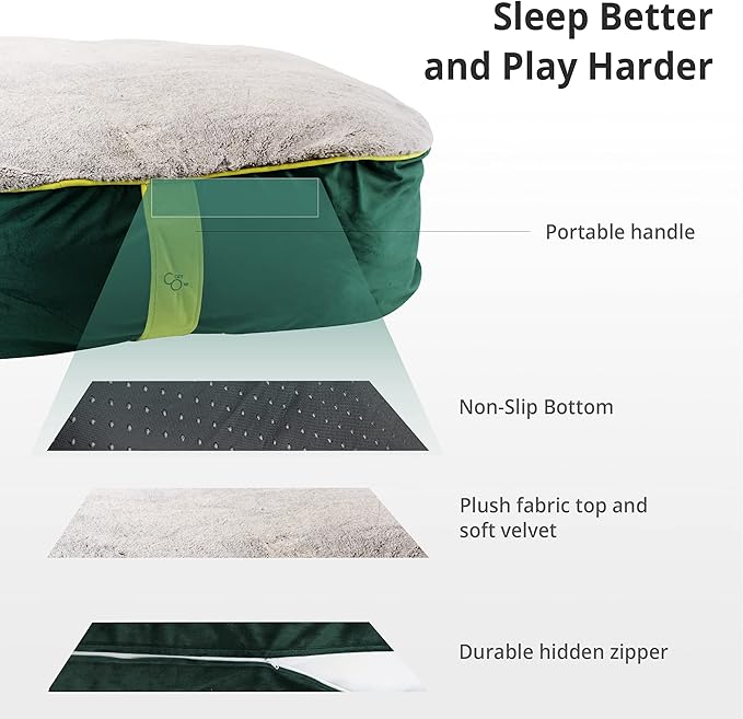 CozyOne Mia Collection Self-Warming Oval Dog Bed - Ultra-Soft Plush Dream Pet Bed with Removable Velvet Cover- Cozy Dog Beds for Medium Dogs (36x32x10 Inch, Green) - Made in USA