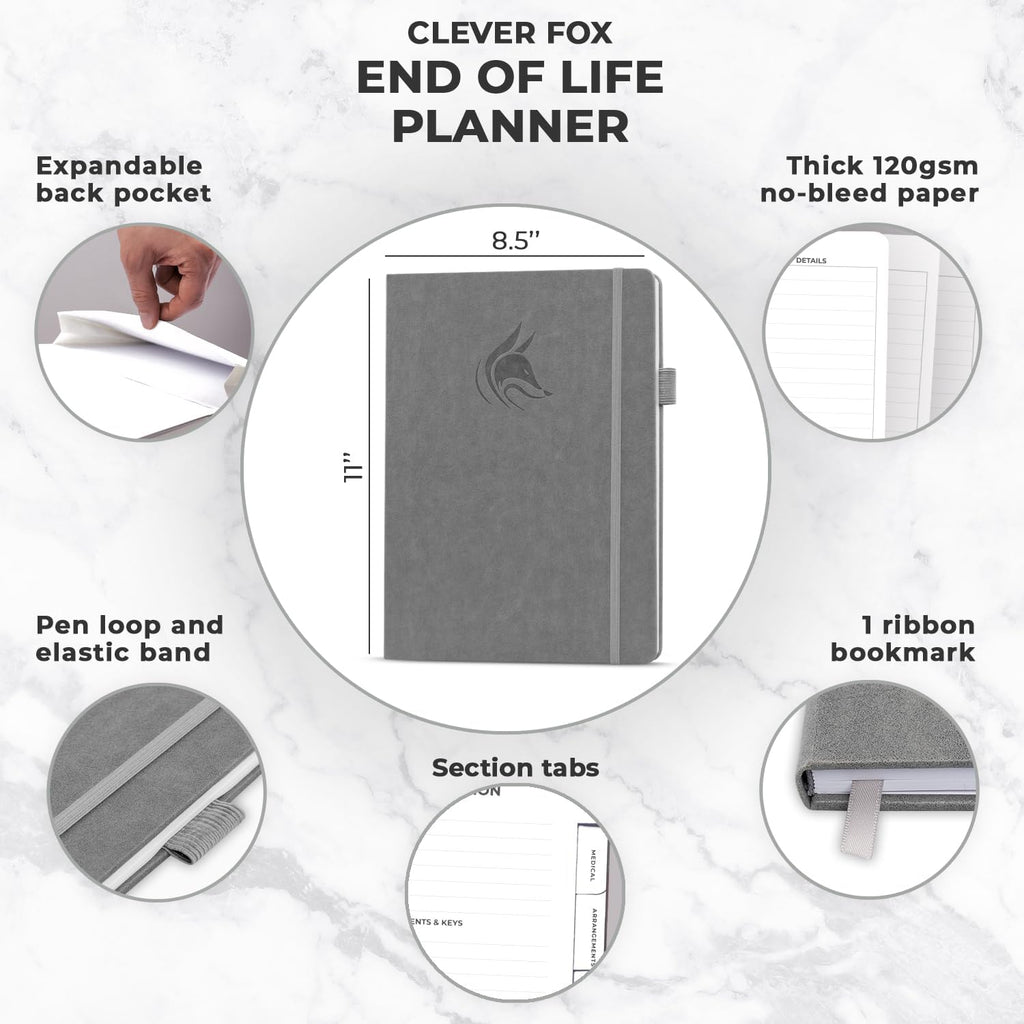 Clever Fox End of Life Planner – Final Arrangements Organizer for Beneficiary, Will Preparation, Last Wishes & Funeral Planning, A4 (Gray)