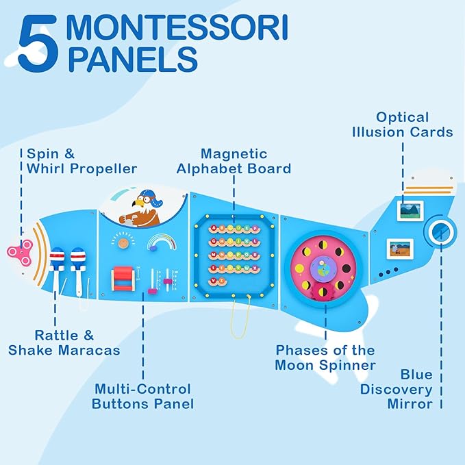 Monläurd® Wooden Airplane Activity Wall Panel