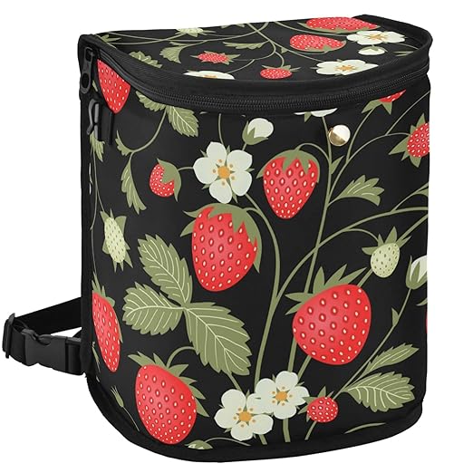 Strawberry Fruit Flowers Leaves Car Trash Can Car Garbage Bag with Lid Hanging Waterproof Leak Proof Vehicle Storage Bin