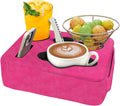 Couch Bed Cup Holder Pillow, Nisdoing 5 Hole Couch Drink Holder! Keep Drinks Hand Side and KeepTemp, Prevent Spills and Use Anywhere. Cup Holder for Couch, Bed,Camping,RV,Car,Beach.Pink