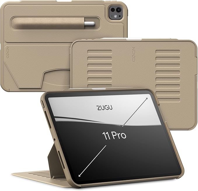Zugu Case for iPad Pro 11 (M4/M5) 2024/2025, Slim Protective Cover with Apple Pencil Holder, Auto Wake/Sleep, Multiple Viewing Angles, iPad Pro 11 Inch Cover, Phone Protector, Sand