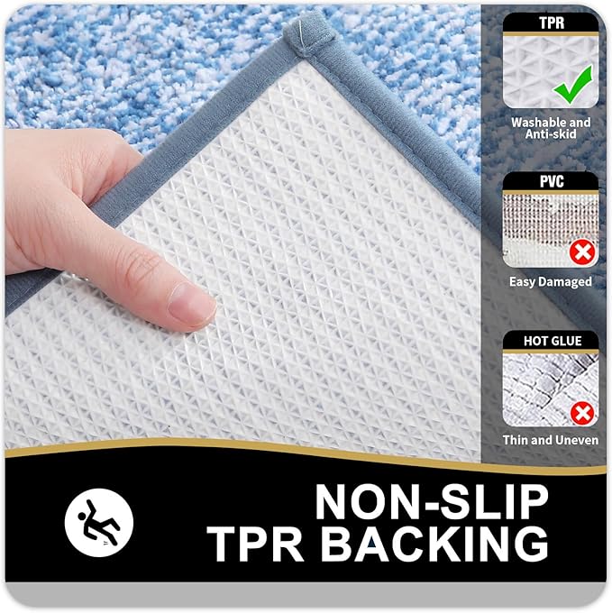 OLANLY Bathroom Rugs 44x24, Extra Soft and Absorbent Microfiber Bath Mat, Non-Slip, Machine Washable, Quick Dry Shaggy Bath Carpet, Suitable for Bathroom Floor, Tub, Shower (Runner, Blue)
