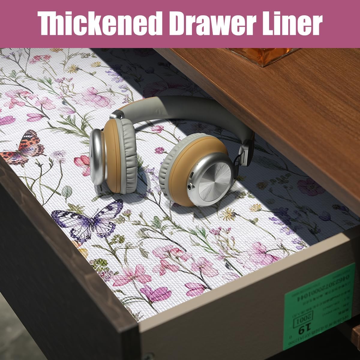 Drawer and Shelf Liner for Kitchen Cabinets,Non-Adhesive Drawer Liner,Non-Slip Floral Shelf Liners,Strong Grip Waterproof Easy to Clean Cabinet Liners for Drawers Cupboard Shelves 12IN×10FT