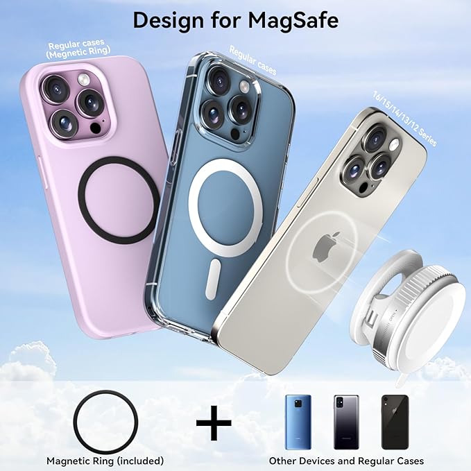 CloudValley Magnetic Car Phone Mount, [Compatible with MagSafe] 360° Adjustable Foldable Holder for Dashboard, 80LBS Suction & 2800gf Magnet, Car Accessories for iPhone 16 Pro Max 15 14, White