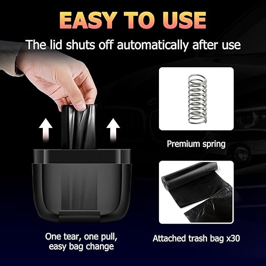 Car Trash Can with Lid, Built-in Storage Garbage Bag, Vehicle Trash Accessories for Interior, Mini Garbage Bin for Automotive, Home, Office, Kitchen, with 30pcs Trash Bags